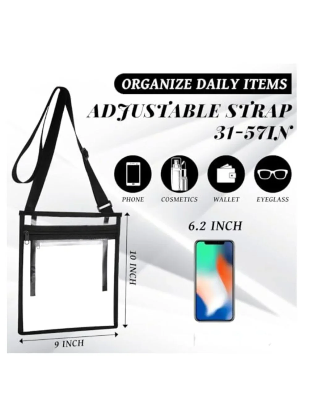 20 Clear PVC Stadium Crossbody Bags Waterproof Nylon Strap